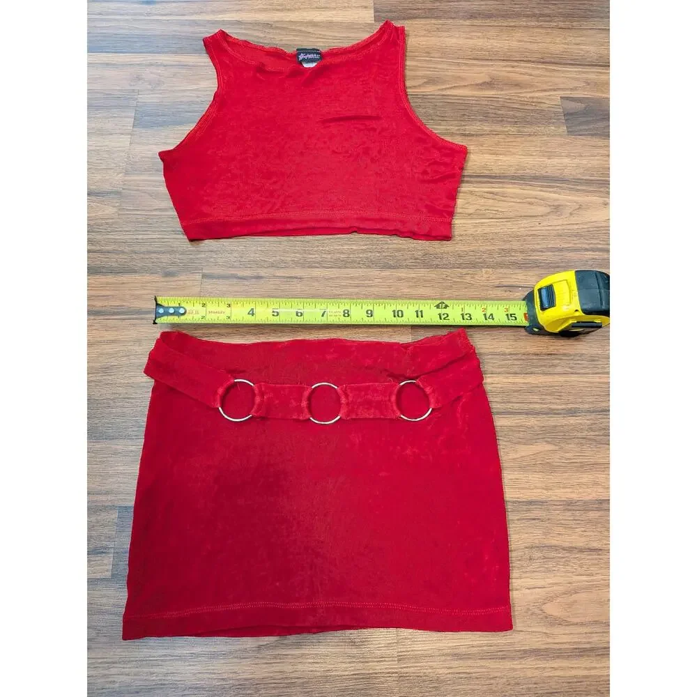 Vintage Y2K Frederick’s of Hollywood Red Two Piece Mini Skirt Set Size S/M - Picture 8 of 11
